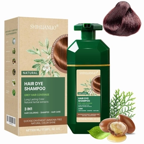 Hair Dye Shampoo 3 in 1 for Gray Hair Coverage, Herbal Ingredients Natural Shampoo Hair Dye for Women & Men/Ammonia-Free 520ml(Cherry Brown)