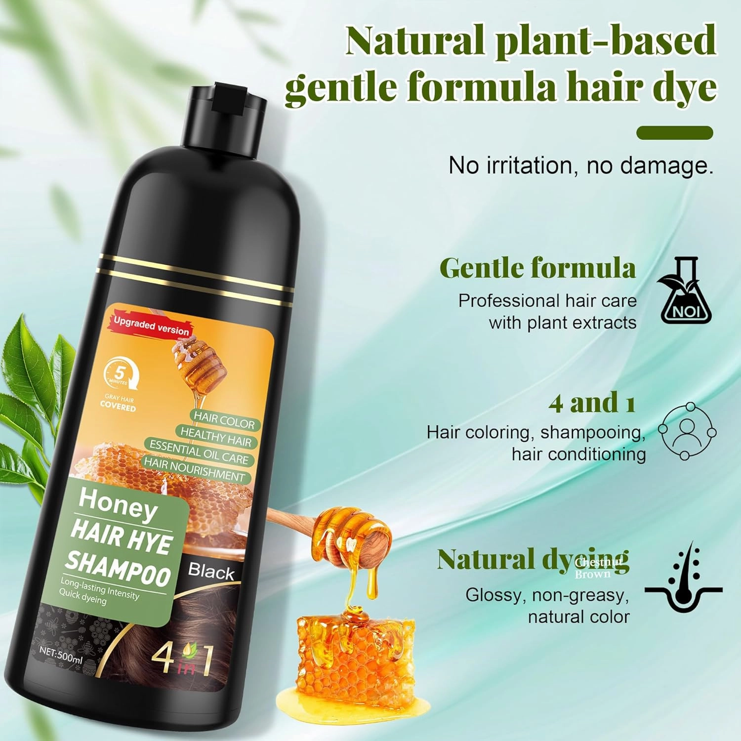 Hair Dye Shampoo 3 in 1 for Women & Men 100% Gray Hair Coverage - Herbal Ingredients Natural Plant Hair Color - Hair Dye in Minutes 500ML（Black）
