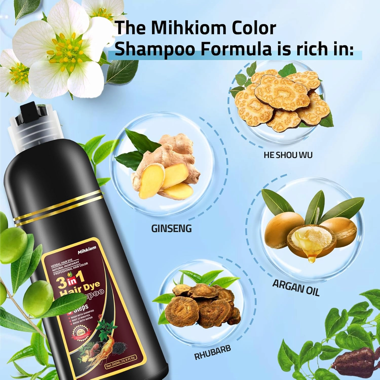 Hair Dye Shampoo 3 in 1 for Women & Men, Chestnut Brown Hair Color Shampoo Refresh Hair Only 20 Mins - Natural Plant - Champu Para Pintar el Pelo
