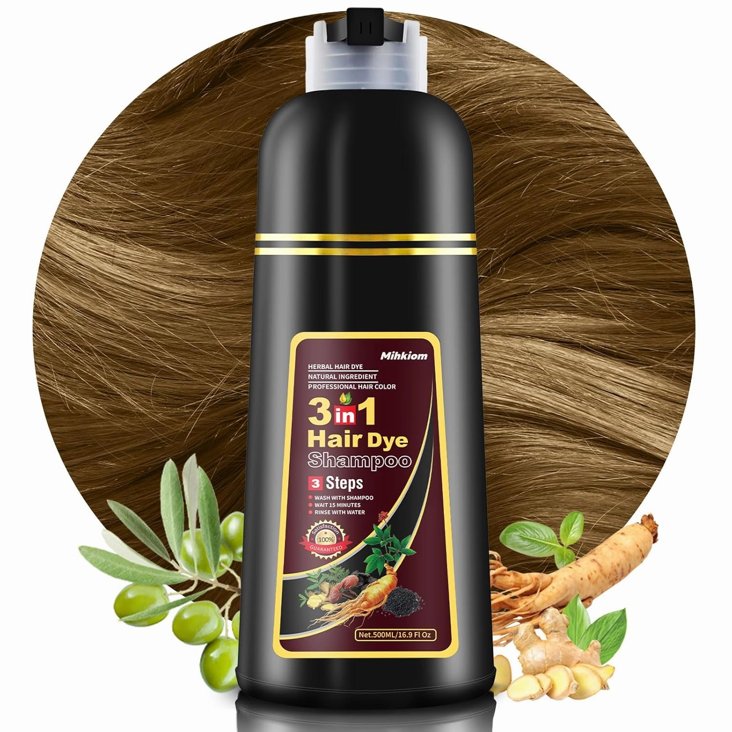 Hair Dye Shampoo 3 in 1 for Women & Men, Chestnut Brown Hair Color Shampoo Refresh Hair Only 20 Mins - Natural Plant - Champu Para Pintar el Pelo