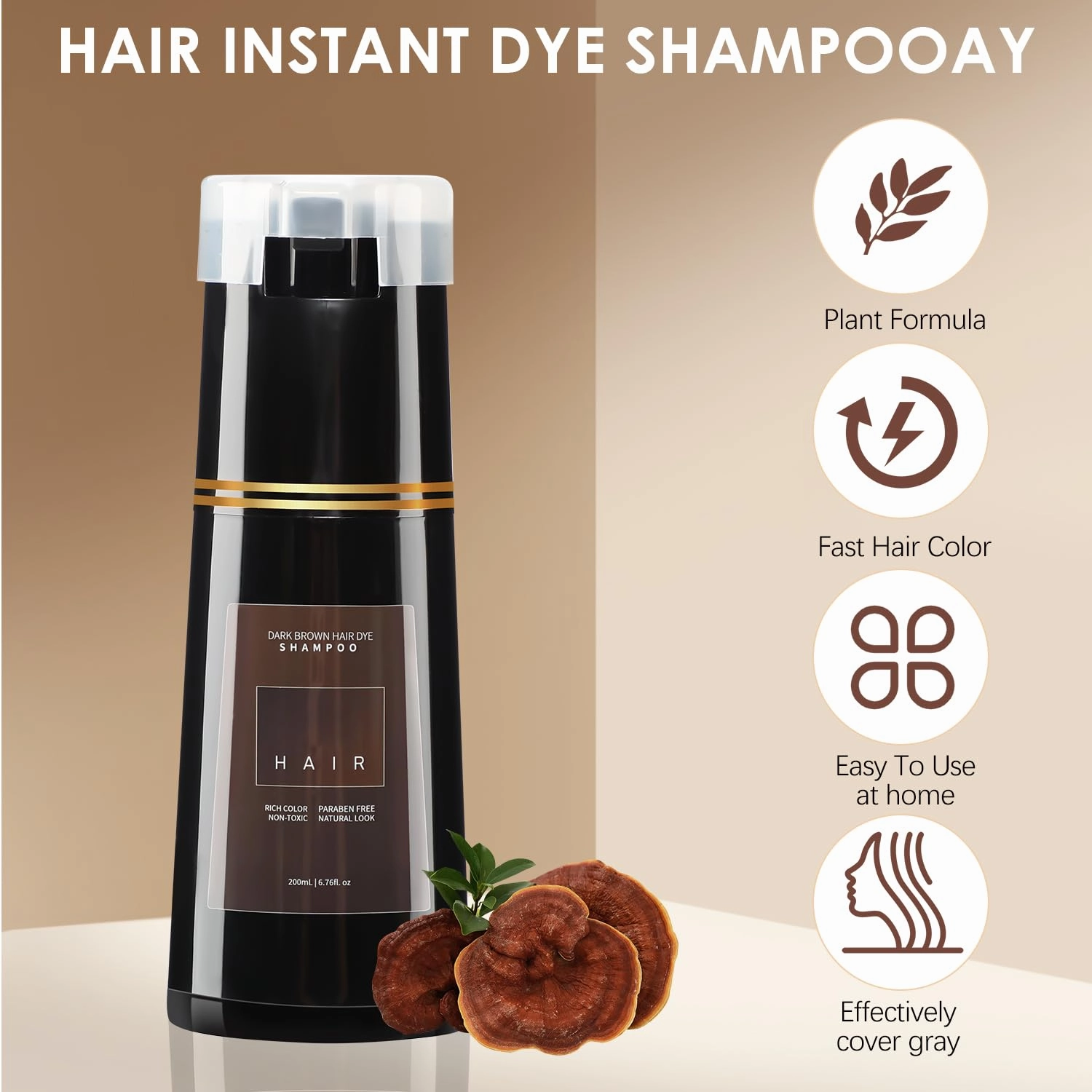 Hair Dye Shampoo - Instant Dye, 3 in 1, Black & Dark Brown for Men & Women, Covers Gray
