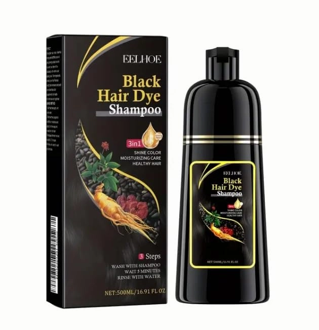 Hair Dye Shampoo (Black) – 3-in-1 Natural Hair Color for Gray Hair, Herbal Ingredients, Easy at-Home Use – Herbal Formula – Hair Dye for Women & Men (Black) (500ml, 16.9oz)