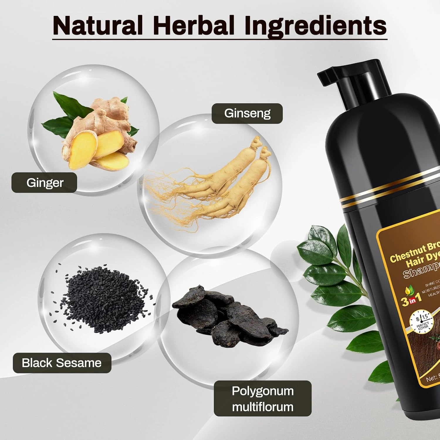 Hair Dye Shampoo Chestnut Brown 3 in 1 Natural Herbal Hair Color Shampoo for Women, Semi-Permanent chao canas