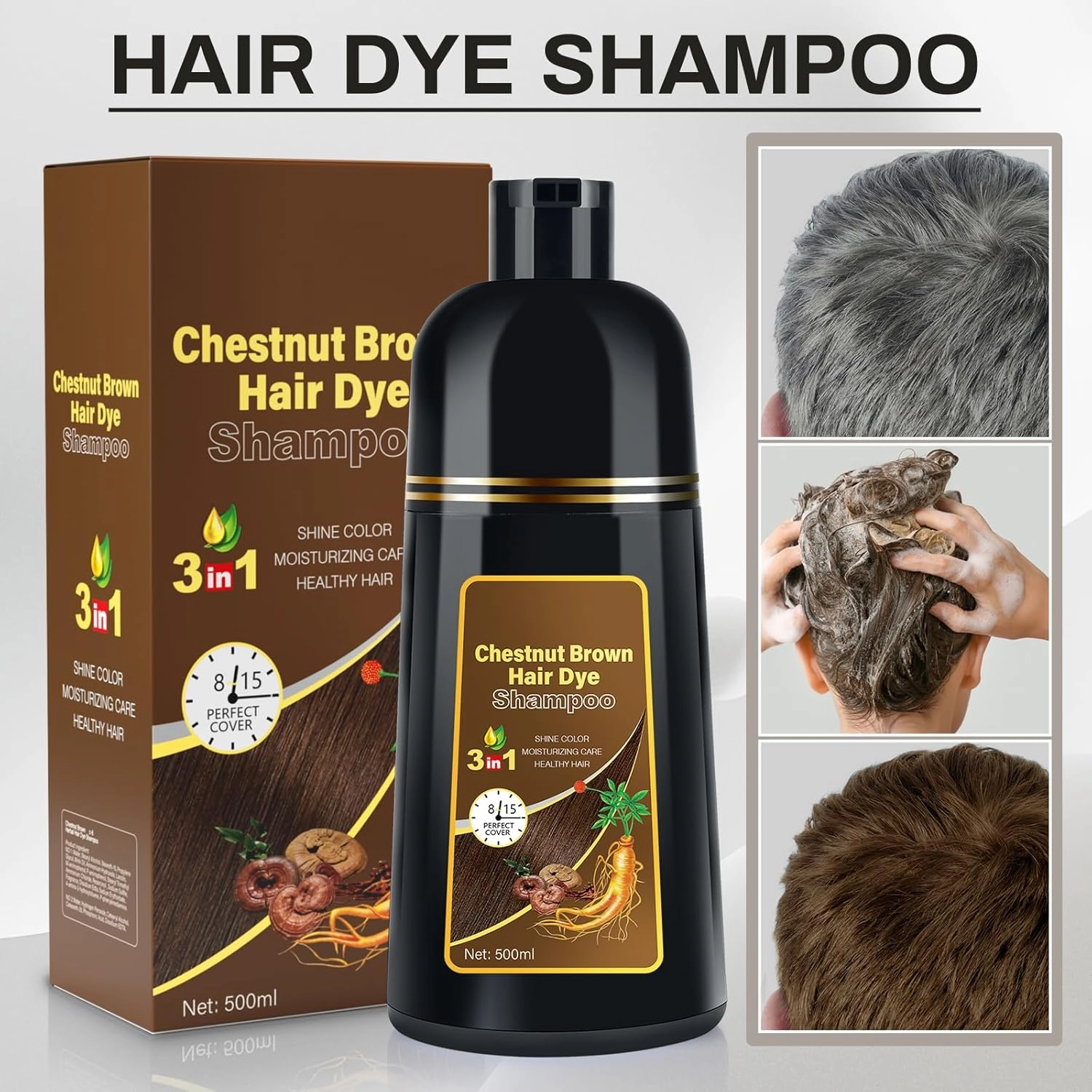 Hair Dye Shampoo Chestnut Brown 3 in 1 Natural Herbal Hair Color Shampoo for Women, Semi-Permanent chao canas