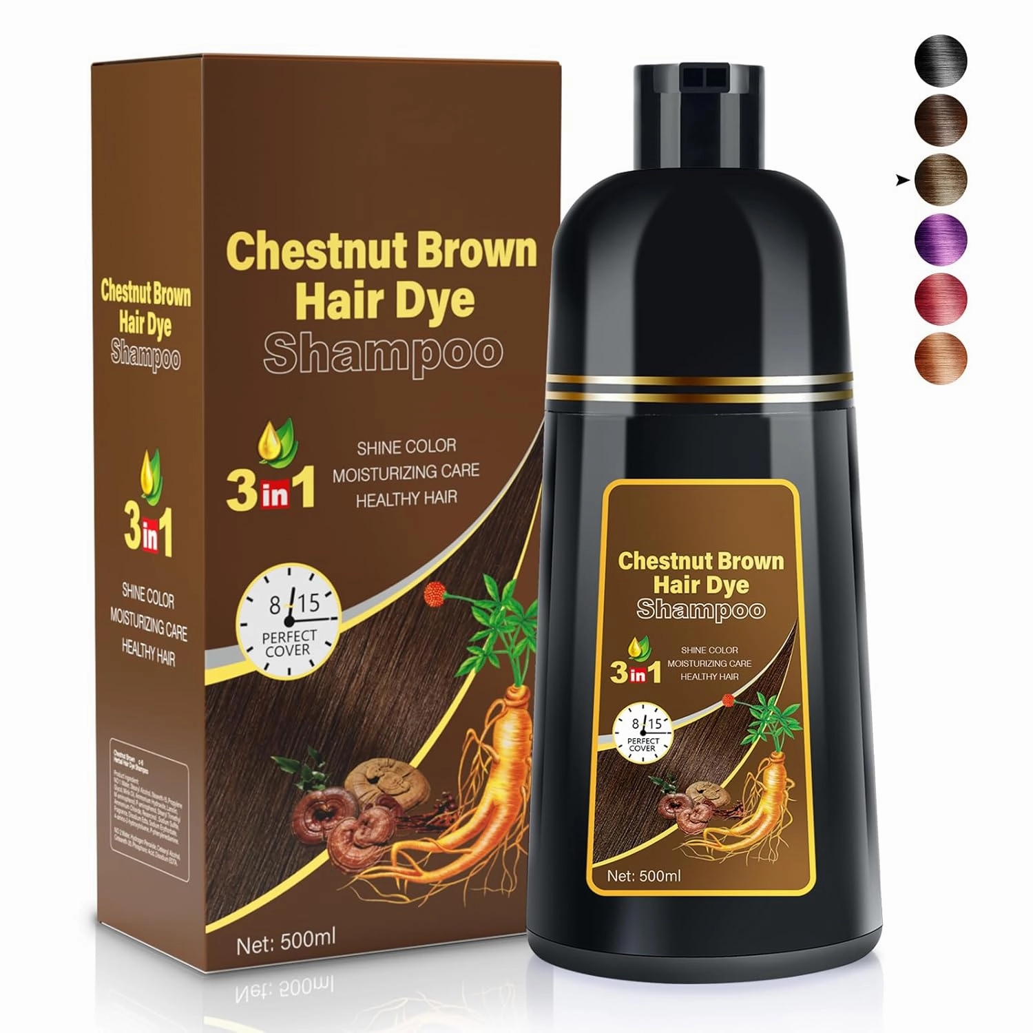 Hair Dye Shampoo Chestnut Brown 3 in 1 Natural Herbal Hair Color Shampoo for Women, Semi-Permanent chao canas