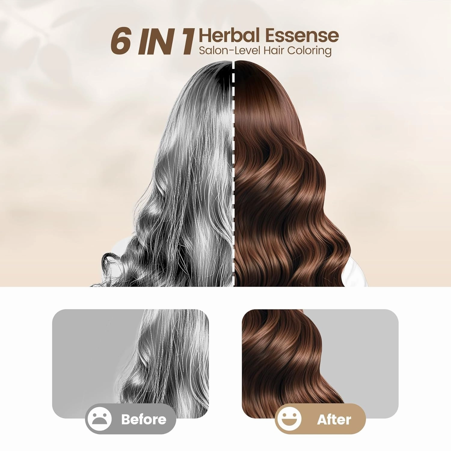 Hair Dye Shampoo,Chestnut Brown 6-in-1 Natural Herbal Hair Color Shampoo,Semi-Permanent Gray Coverage with Pleasant Scent,Ammonia-Free Formula for Women & Men (460ml/15.55fl oz)