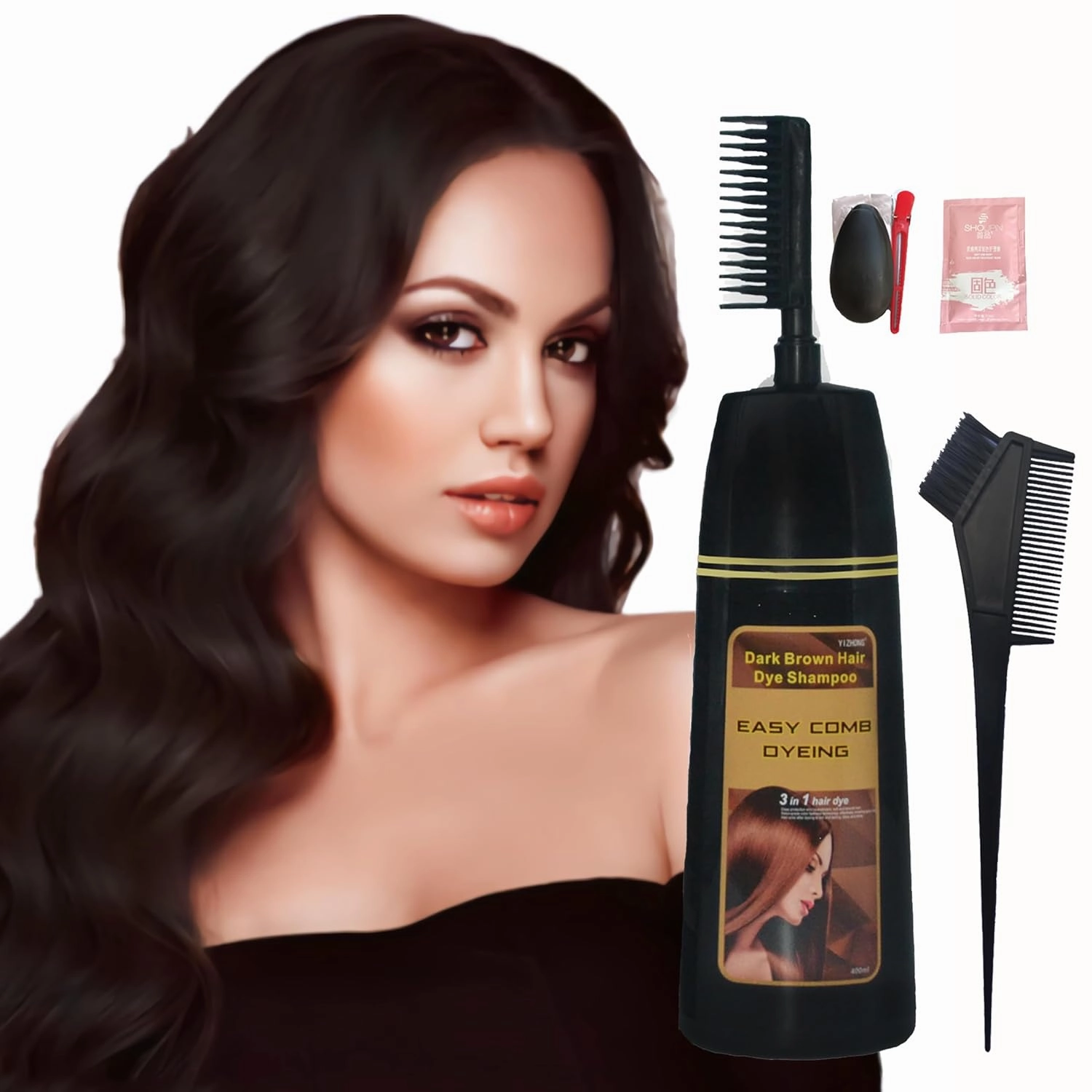 Hair Dye Shampoo Dark Brown Permanent YIZHONG Hair Color For 100% Gray Coverage Women Men Dark Easy Comb Dyeing (tea black brown)… (black tea)