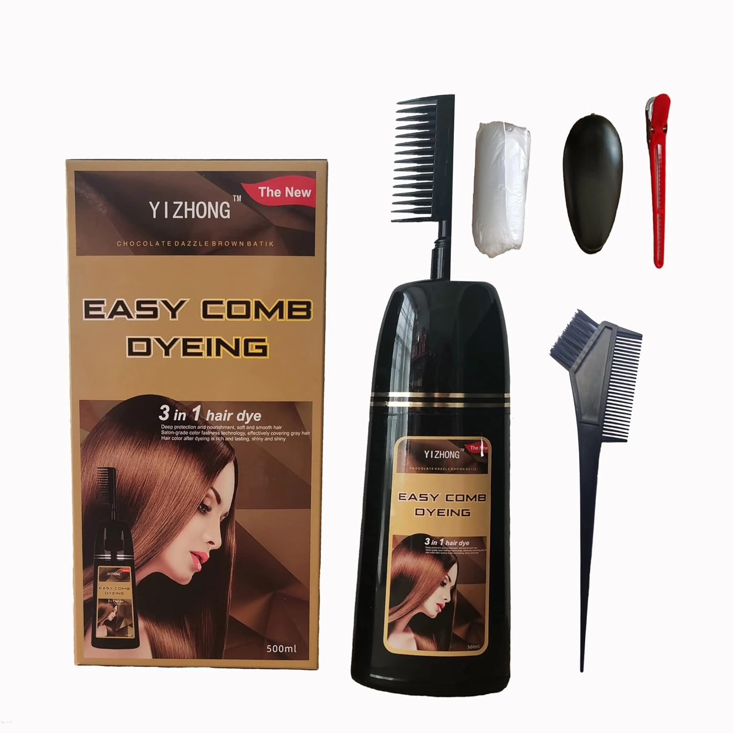 Hair Dye Shampoo Dark Brown Permanent YIZHONG Hair Color For 100% Gray Coverage Women Men Dark Easy Comb Dyeing (tea black brown)… (black tea)