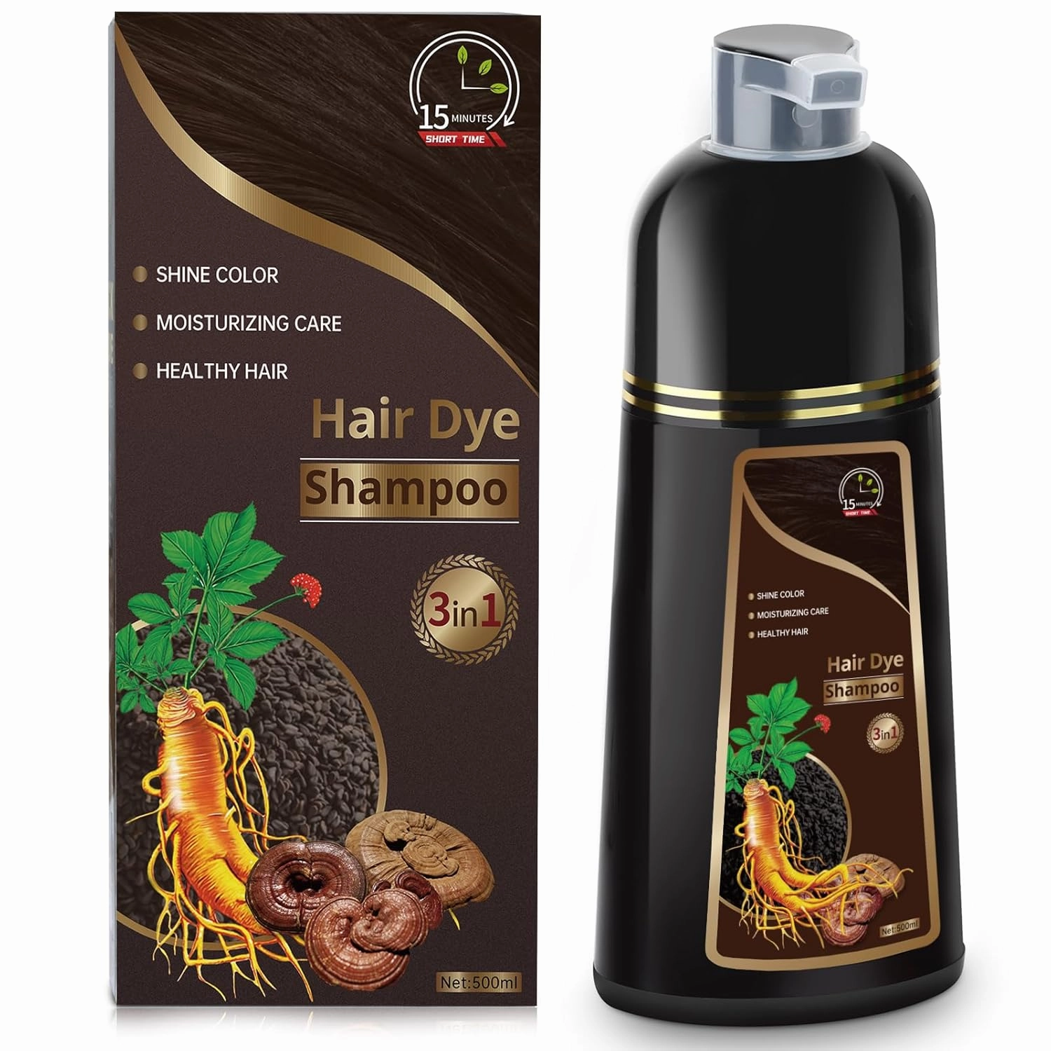 Hair Dye Shampoo for Gray Hair, 3 in 1 Herbal Shampoo Hair Dye for Women Men, Hair Color Shampoo 500ml (Dark Brown)