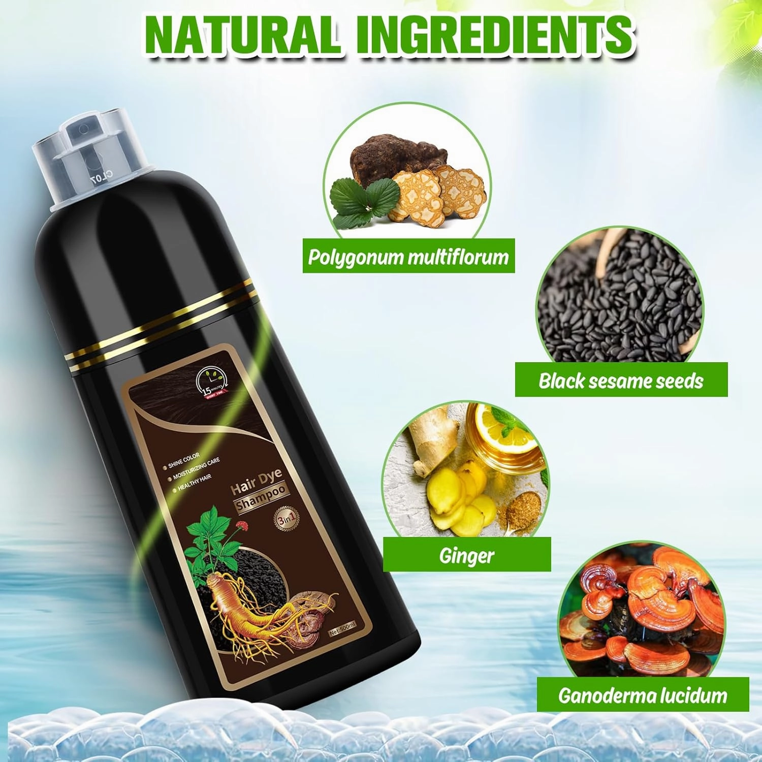 Hair Dye Shampoo for Gray Hair, 3 in 1 Herbal Shampoo Hair Dye for Women Men, Hair Color Shampoo 500ml (Dark Brown)