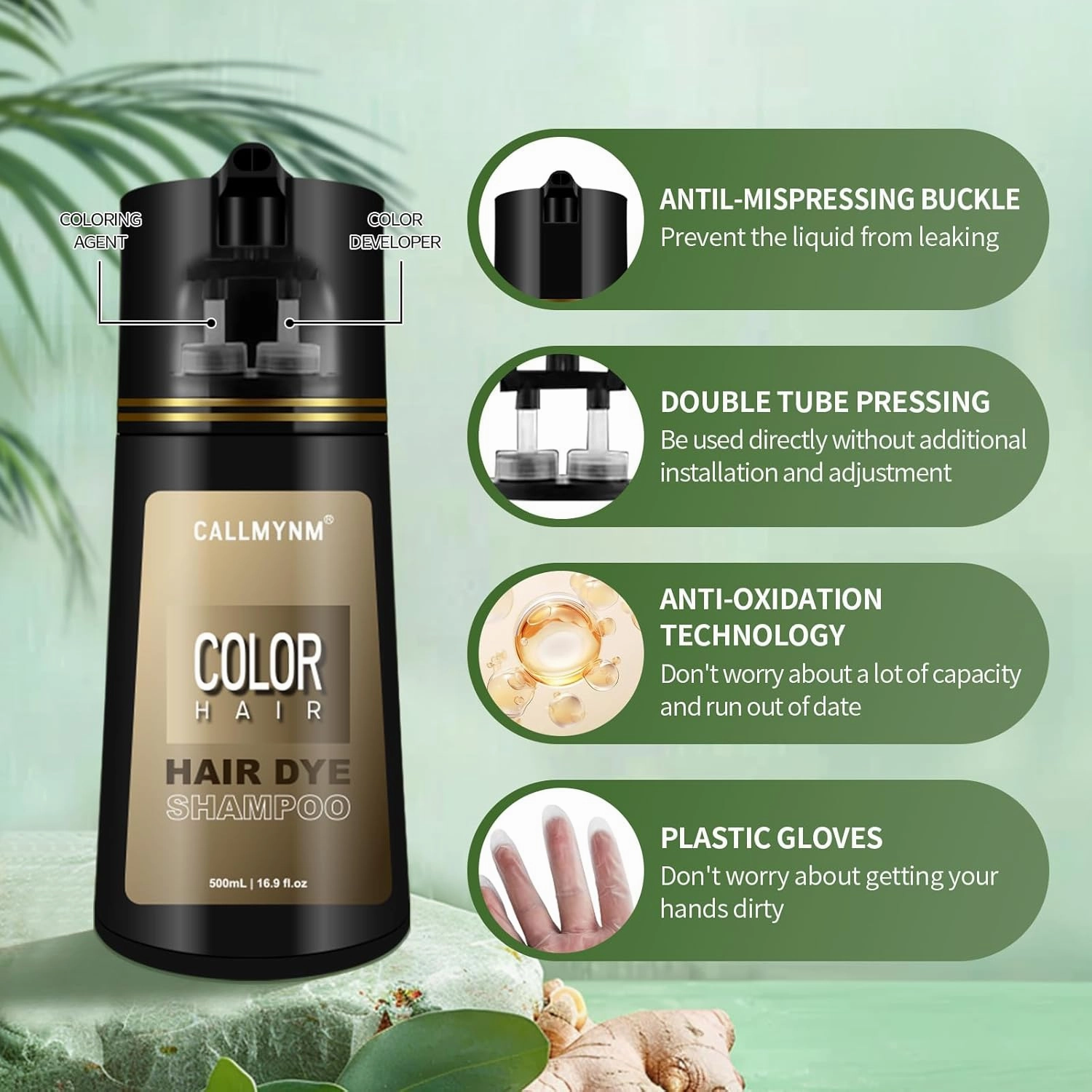 Hair Dye Shampoo for Gray Hair, 3 In 1 Natural & Long-Lasting Hair Color Shampoo, Instant Magic Hair Dye, Champu Para Canas, Herbal Treated for Men Women,16.9 fl.oz (Coffee)