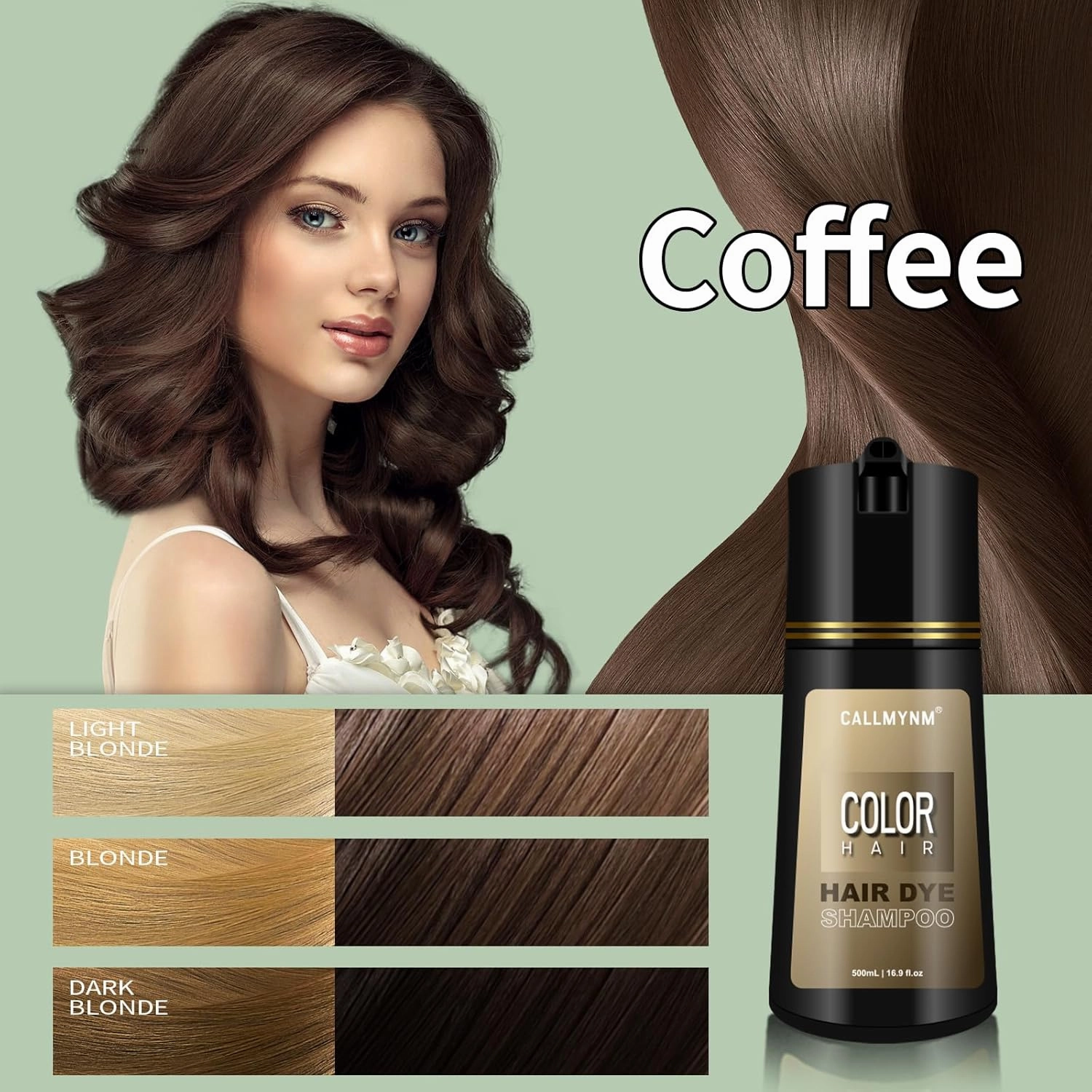 Hair Dye Shampoo for Gray Hair, 3 In 1 Natural & Long-Lasting Hair Color Shampoo, Instant Magic Hair Dye, Champu Para Canas, Herbal Treated for Men Women,16.9 fl.oz (Coffee)