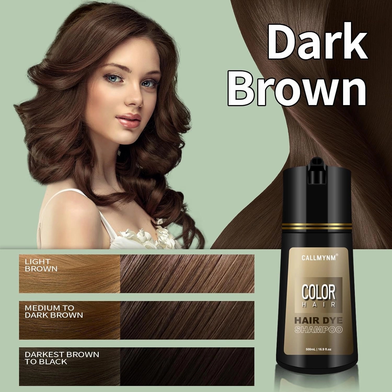 Hair Dye Shampoo for Gray Hair, 3 In 1 Natural & Long-Lasting Hair Color Shampoo, Instant Magic Hair Dye, Herbal Treated for Men Women,16.9 fl.oz (Dark Brown)