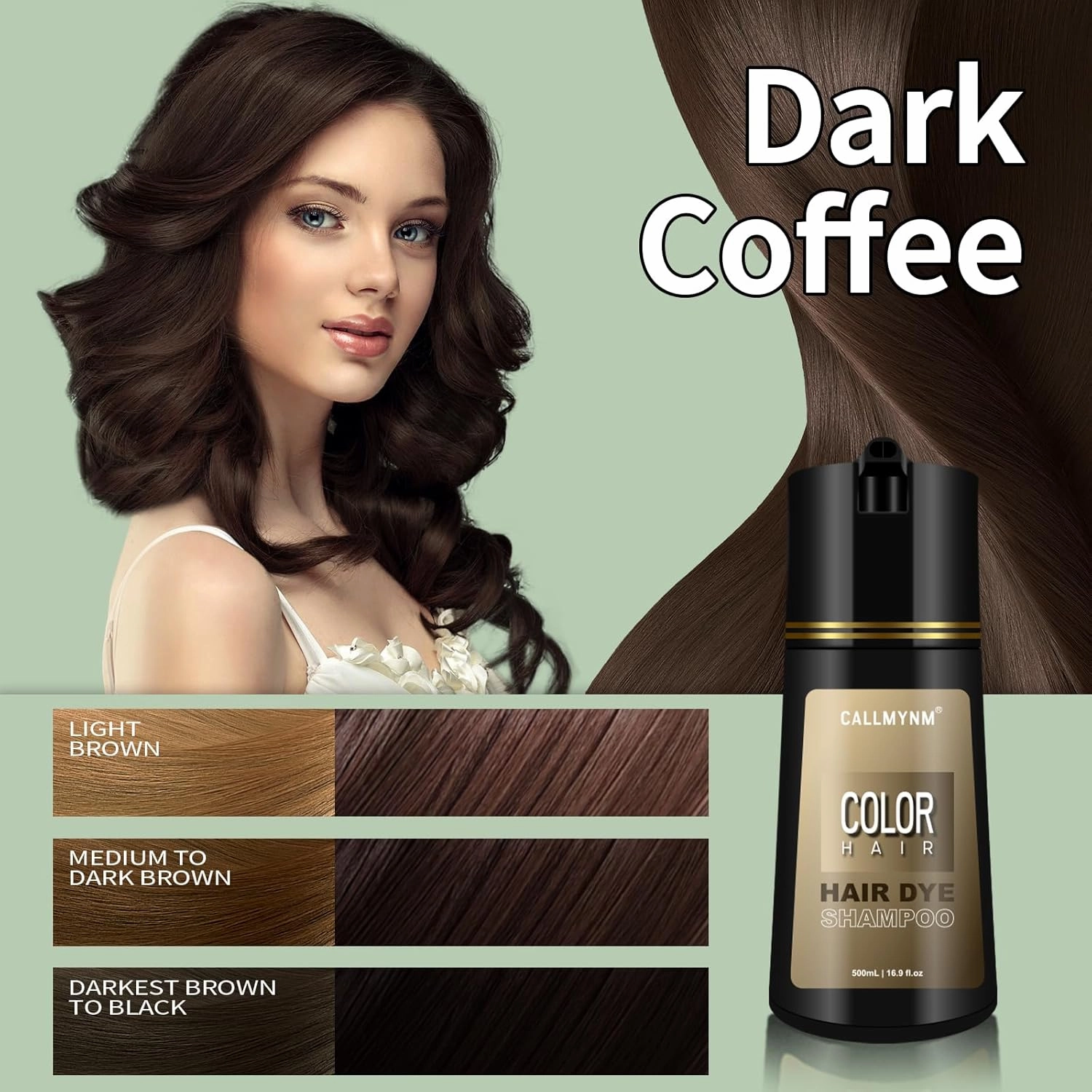 Hair Dye Shampoo for Gray Hair, 3 In 1 Natural & Long-Lasting Hair Color Shampoo, Instant Magic Hair Dye, Herbal Treated for Men Women,16.9 fl.oz (Dark Coffee)