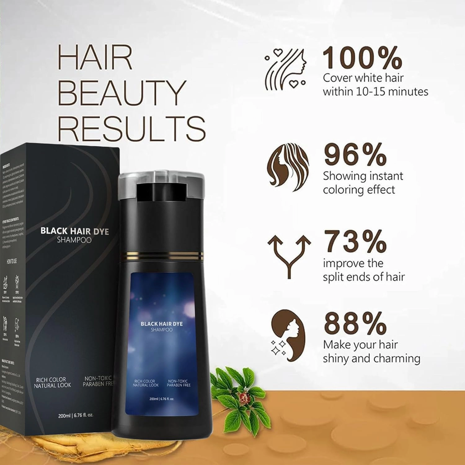 Hair Dye Shampoo, Instant Gray Coverage & Natural Color for Women/Men, Long-Lasting & Gentle Formula (Black)
