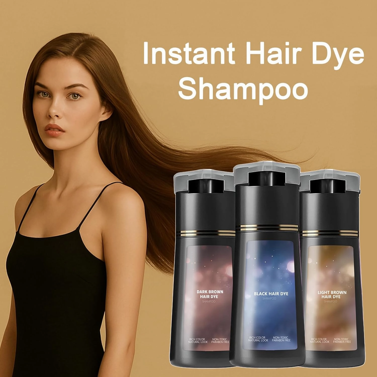 Hair Dye Shampoo, Instant Gray Coverage & Natural Color for Women/Men, Long-Lasting & Gentle Formula (Black)