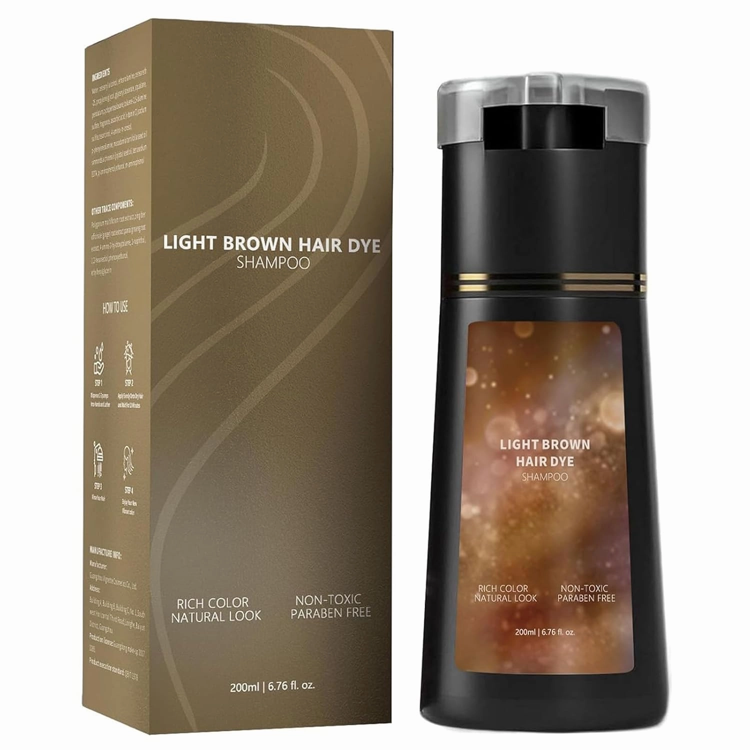 Hair Dye Shampoo, Instant Gray Coverage & Natural Color for Women/Men, Long-Lasting & Gentle Formula (Light Brown)