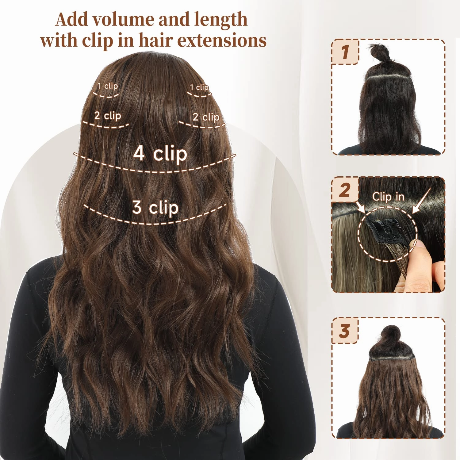 Hair Extensions Clip ins, 6 PCS Wavy Extensions, Light Gray&Ash Blonde&Light Brown Thick Hair, Blends Well Hair Extensions (20Inch, 6PCS, Gray Brown&Ash Blonde)