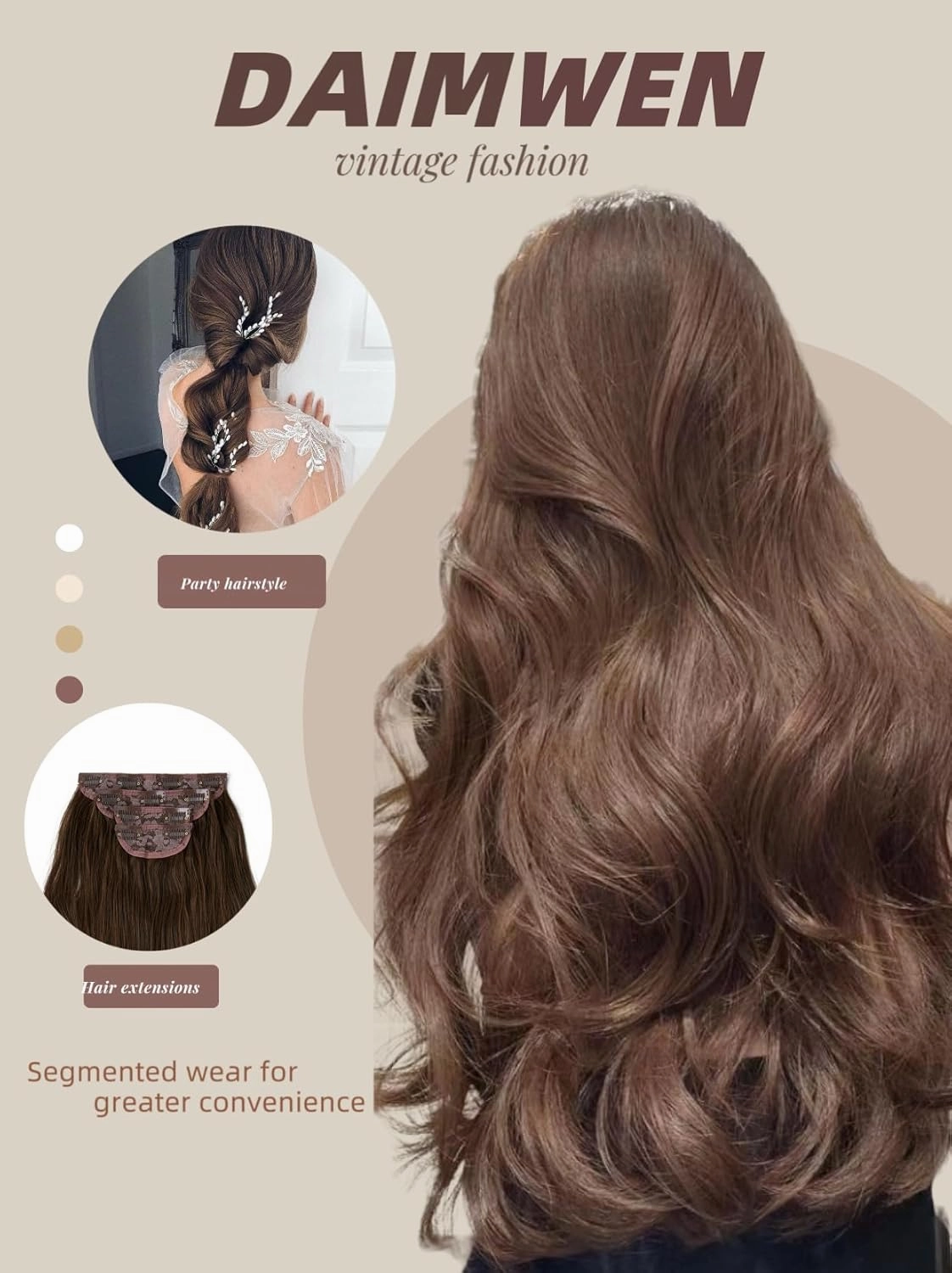 Hair Extensions Long Curly Hair for Women Wavy Clip in Hair Extensions 4 Piece Set 20 Inch Synthetic Hair (Light Brown)