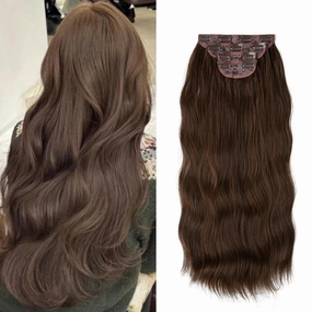 Hair Extensions Long Curly Hair for Women Wavy Clip in Hair Extensions 4 Piece Set 20 Inch Synthetic Hair (Light Brown)
