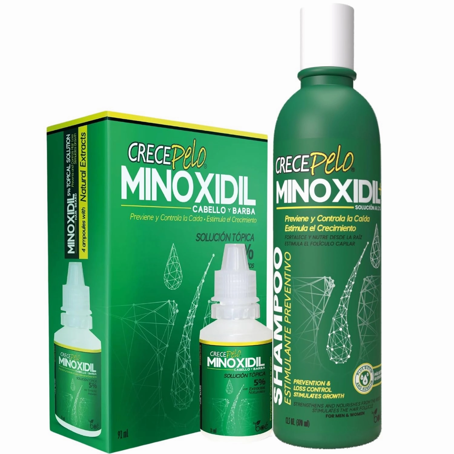Hair Regrowth Duo – 2% Minoxidil Shampoo 12.5 oz   5% Minoxidil Topical Solution 3.2 oz – Hair Loss Treatment for Men & Women – Strengthens, Thickens, Stimulates Growth - NDC: 78192-400