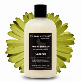 Hair Shampoo - Coconut Scent - Hand Crafted 12 fl oz / 354 ml Natural Artisan Hair Care, Gentle, Sulfate & Paraben Free, Cleanse, Moisturize, & Protect. Made in the USA.