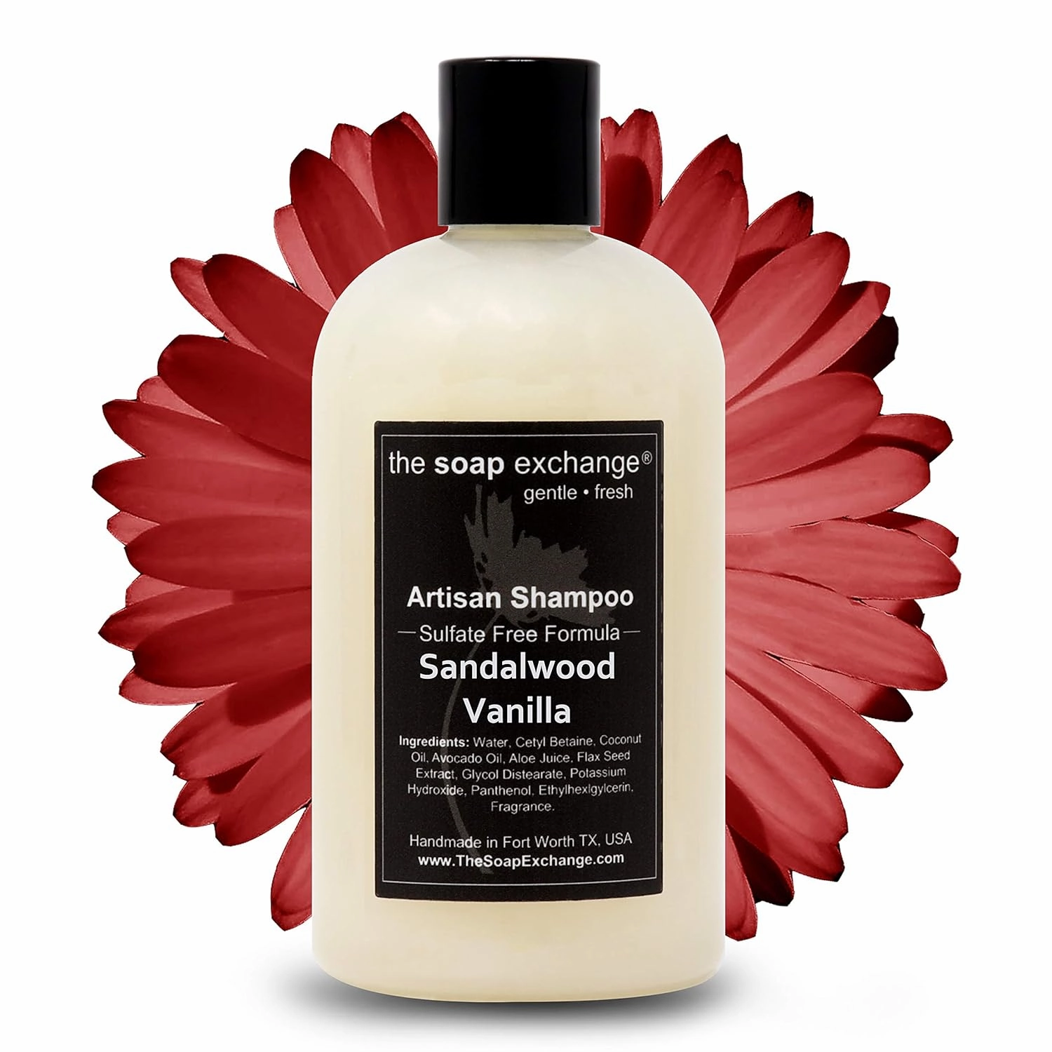 Hair Shampoo - Sandalwood Vanilla Scent - Hand Crafted 12 fl oz / 354 ml Natural Artisan Hair Care, Gentle, Sulfate & Paraben Free, Cleanse, Moisturize, & Protect. Made in the USA.
