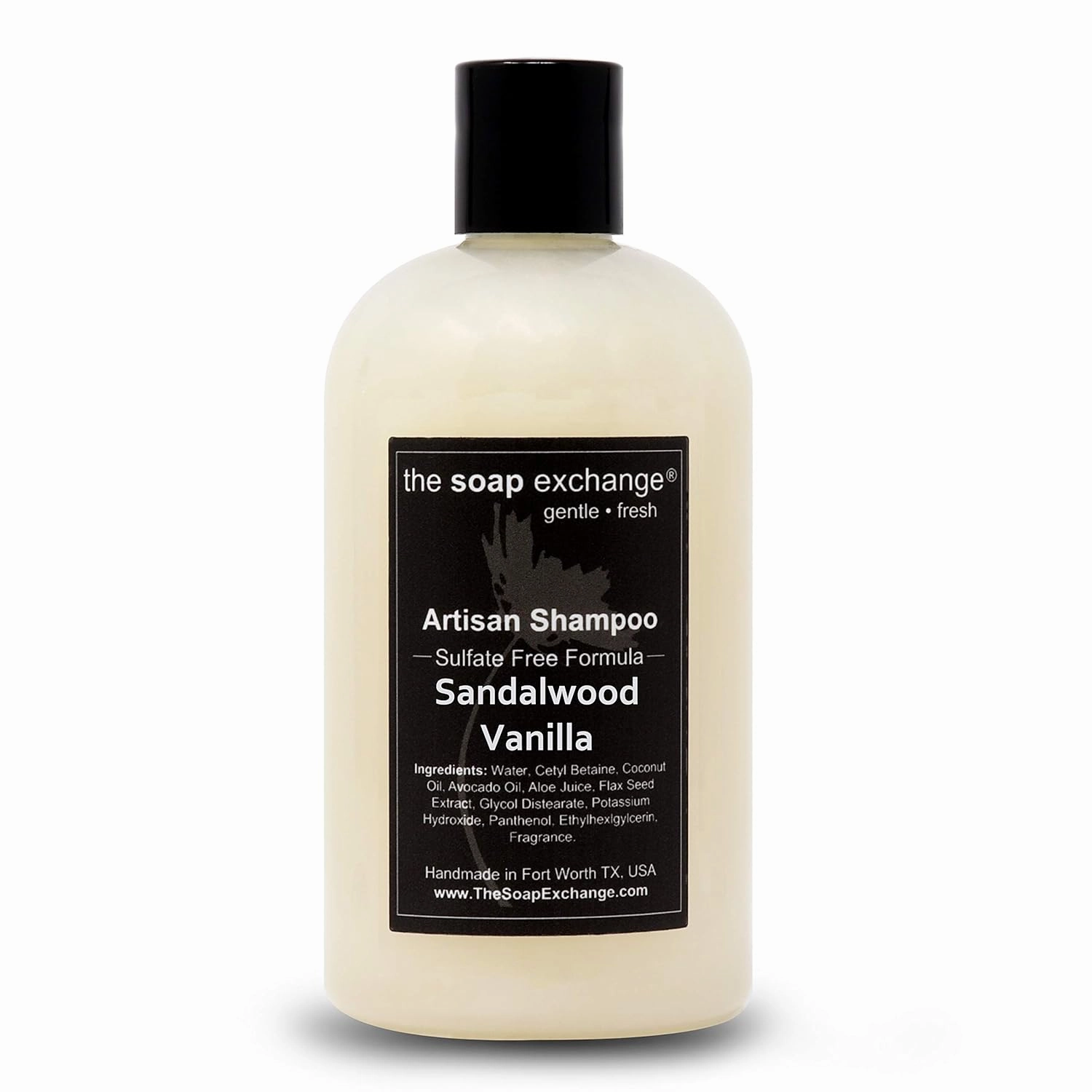 Hair Shampoo - Sandalwood Vanilla Scent - Hand Crafted 12 fl oz / 354 ml Natural Artisan Hair Care, Gentle, Sulfate & Paraben Free, Cleanse, Moisturize, & Protect. Made in the USA.