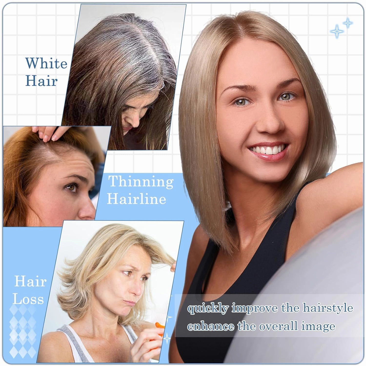 Hair Toppers No Bangs Women Topper with Front Lace 360° Cover Clip-in Synthetic Hairpieces Upgrade Base 13 in Short Straight Bob Wig for Thin Hair Medium Brown