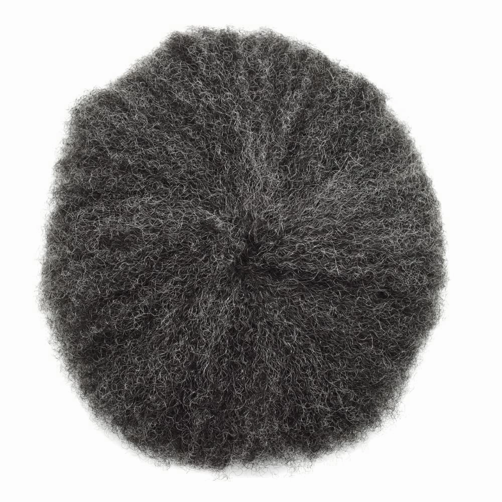 Hair Unit for Black Men Afro Toupee Hair System for Black Men HD Lace Brazilian Real Human Hair Toupee Transparent Afro Hair Piece 8X10 6MM #1B20#1B OFF BLACK 20% GREY