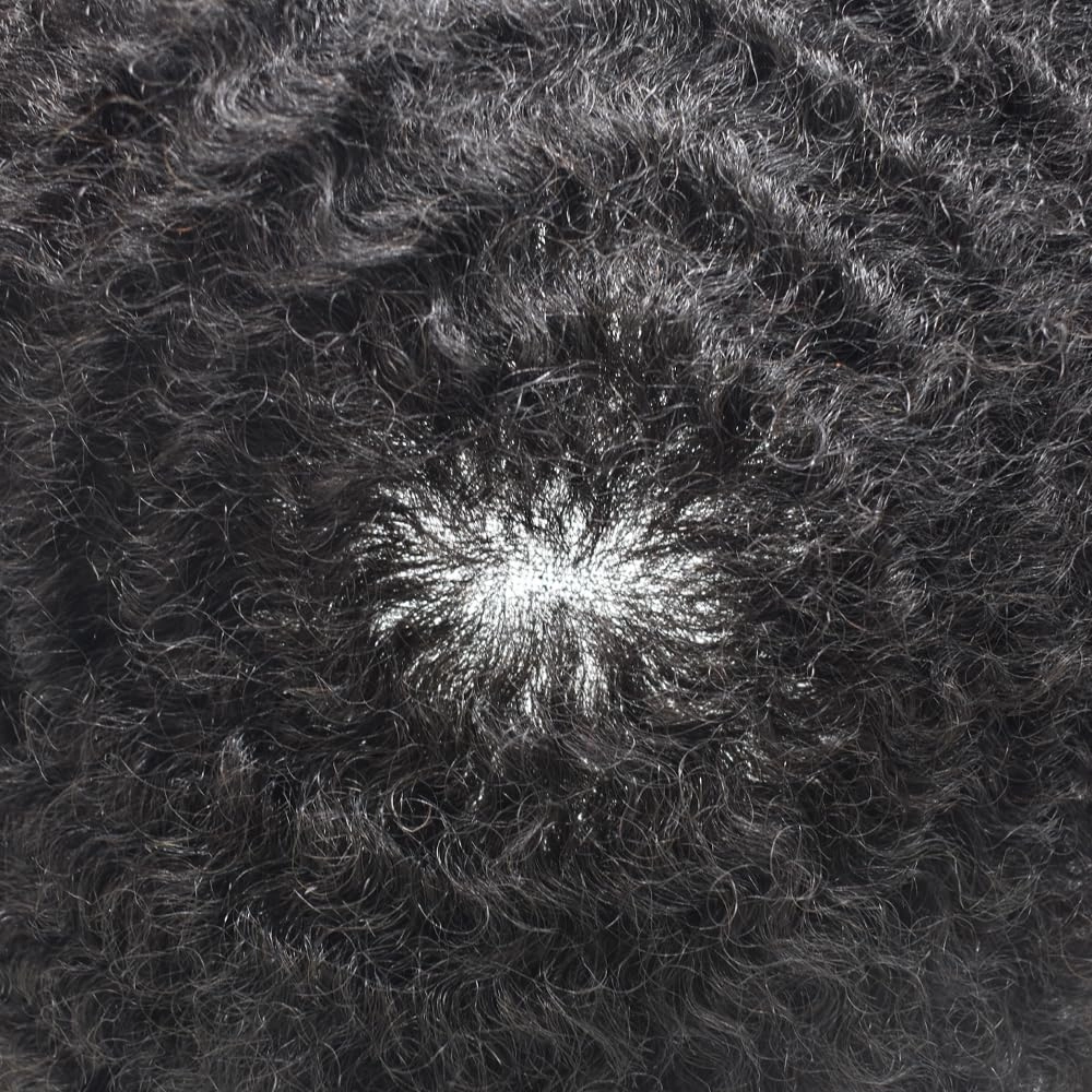 Hair Unit for Black Men Afro Toupee Hair System for Black Men HD Lace Brazilian Real Human Hair Toupee Transparent Afro Hair Piece 8X10 6MM #1B20#1B OFF BLACK 20% GREY