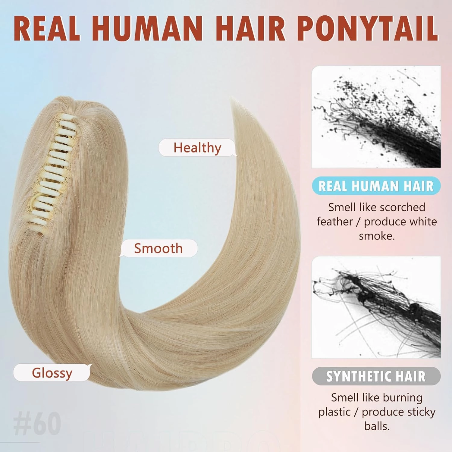 Hairro Claw Clip In Ponytails Extensions Jaw On Real Hair Ponytail Long Jaw/Claw Pony Tail With Clips Hairpieces For Women 14 Inch 105g #60 Platinum Blonde