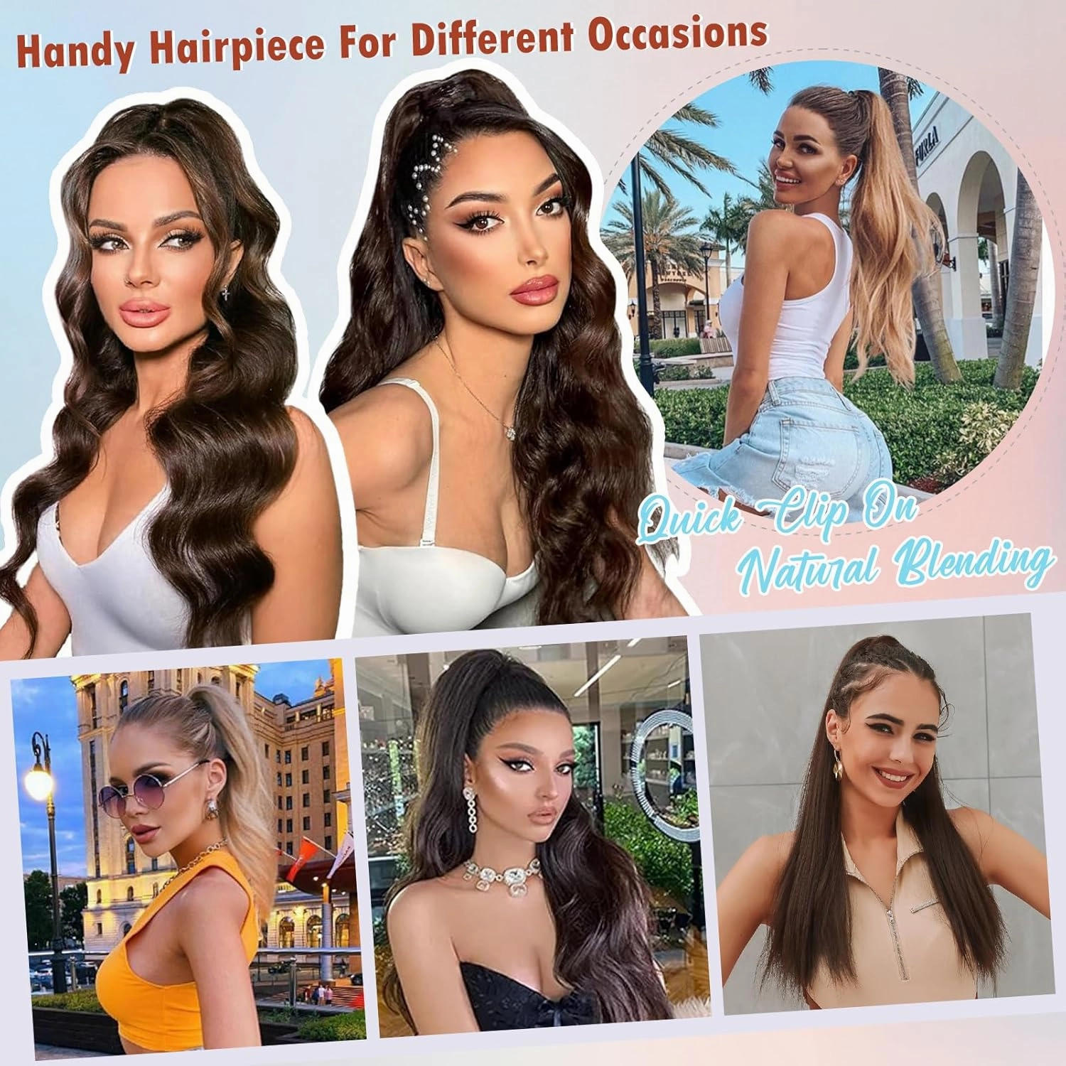 Hairro Ponytail Hair Extensions Claw Clip In Ponytails Jaw On Ponytail Extensions 100% Real Human Hair Long Straight Jaw/Claw Clips Pony Tail Hairpieces For Women 14 Inch 105g #01 Dark Black