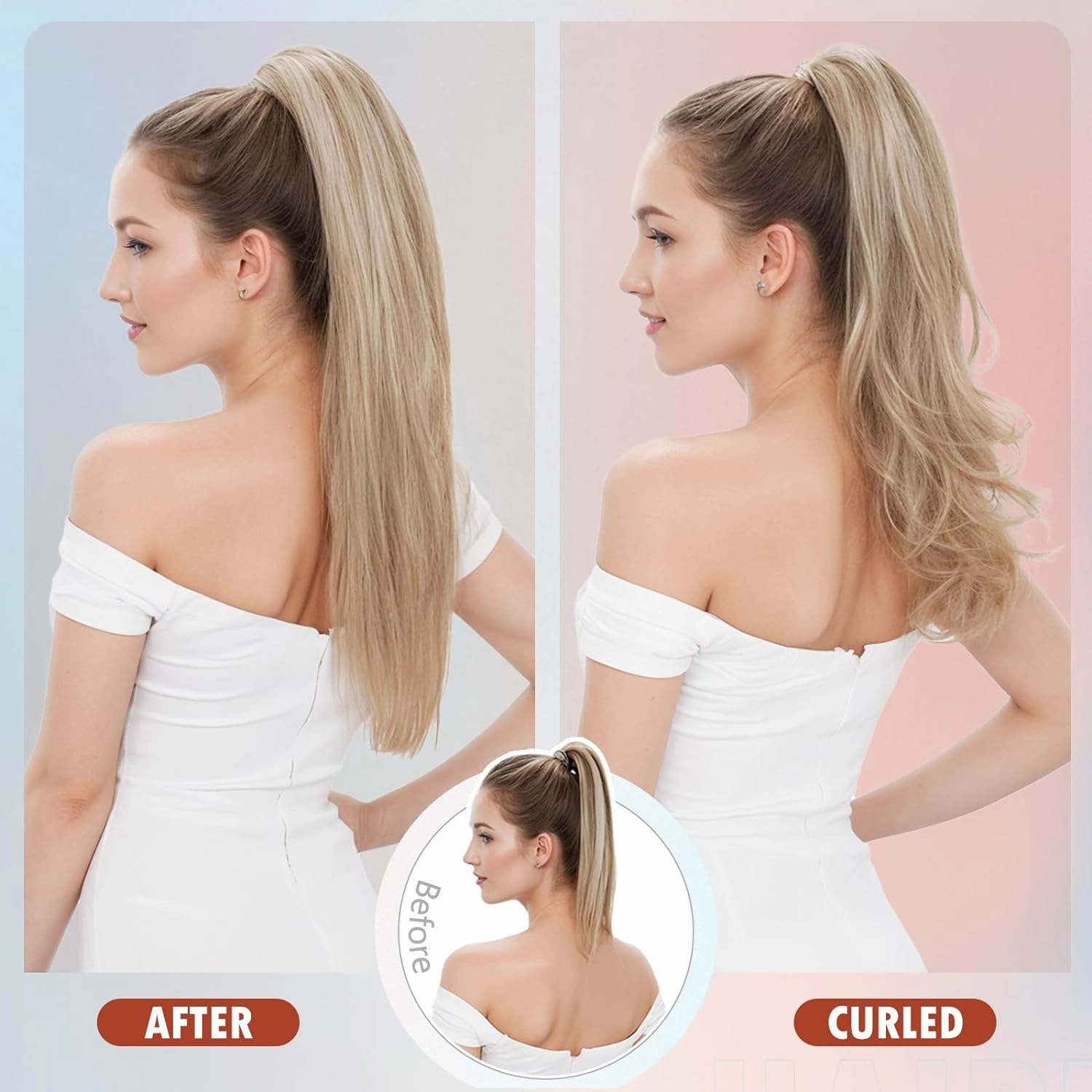 Hairro Ponytail Hair Extensions Claw Clip In Ponytails Jaw On Ponytail Extensions 100% Real Human Hair Long Straight Jaw/Claw Clips Pony Tail Hairpieces For Women 14 Inch 105g #01 Dark Black