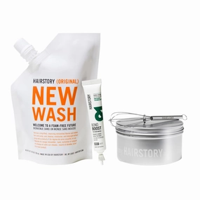 Hairstory Bond Boost & New Wash Original Bundle, Enhanced Damage Repair Treatment, Intense Healing to Minimize Breakage & Hair Loss, Nourish & Moisturize Strands, Set Includes Whisk & Tin
