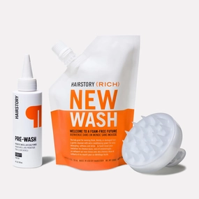 Hairstory New Wash Method for Dry Hair, New Wash Rich & Pre-Wash with Scalp Brush, Purifying Scalp Rinse & Ultra-Moisturizing Cleansing Cream Duo, Deep Cleans & Conditions