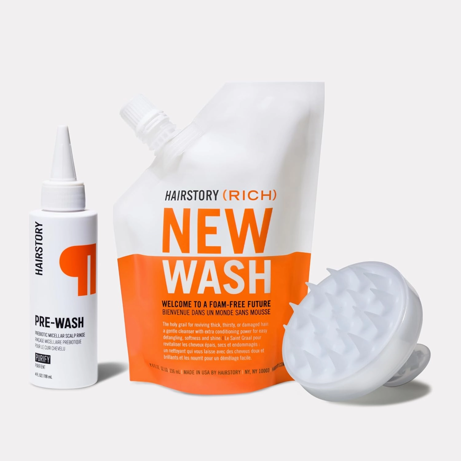 Hairstory New Wash Method for Dry Hair, New Wash Rich & Pre-Wash with Scalp Brush, Purifying Scalp Rinse & Ultra-Moisturizing Cleansing Cream Duo, Deep Cleans & Conditions