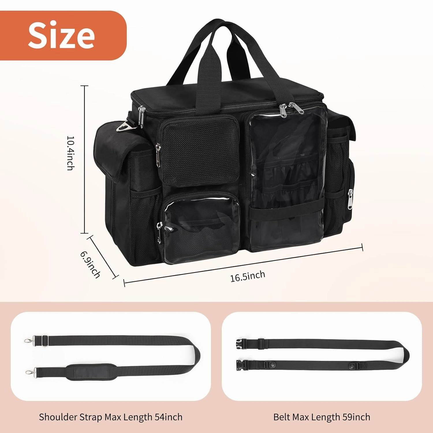Hairstylist Travel Bag, Hair Tool Organizer with Adjustable Dividers, Hair Tools Travel Bag with Multi Pockets, Professional Hairdressing Organizer for Makeup Artists with Shoulder & Waist Straps