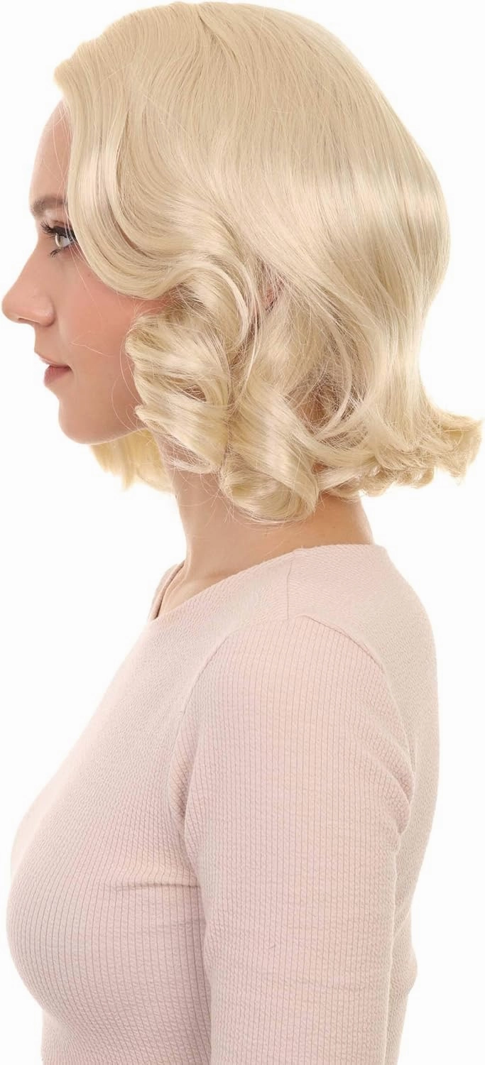 HalloweenPartyOnline 50's Housewife Shorty Curly Side Part Costume Wig, Multiple Color Options