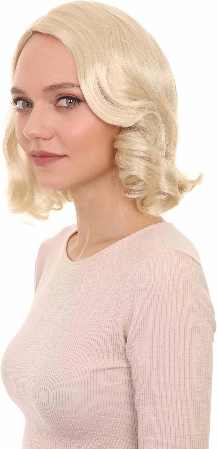 HalloweenPartyOnline 50's Housewife Shorty Curly Side Part Costume Wig, Multiple Color Options