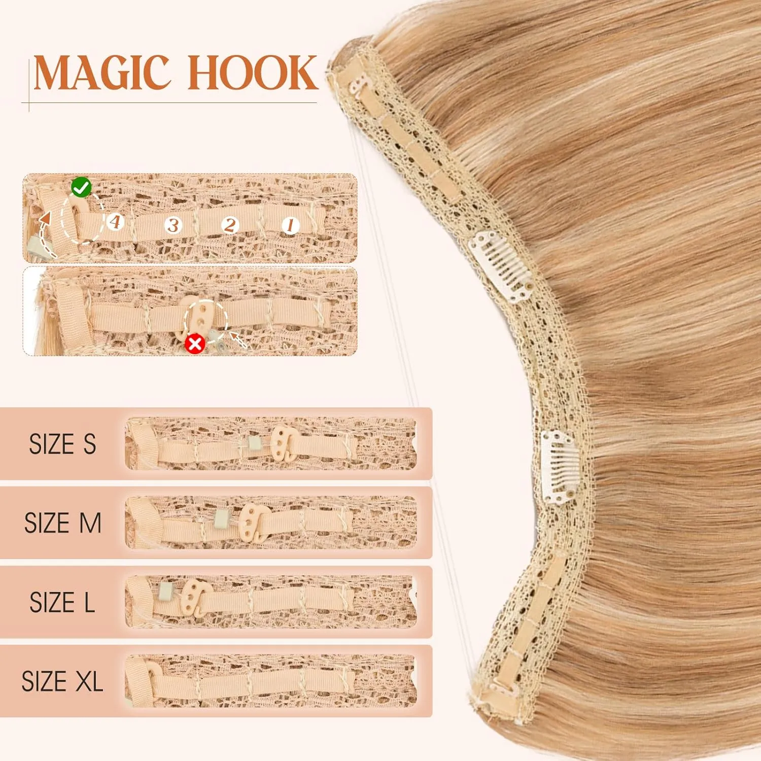Halo Hair Extensions Real Human Hair, S-noilite Hair Halo Extensions for Women 16inch Golden Brown/Bleach Blonde Halo Extensions Invisible Wire HairExtensions
