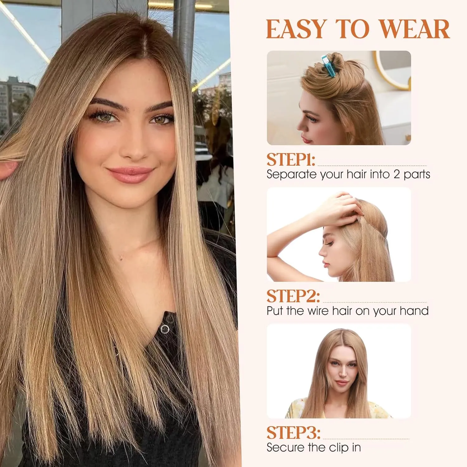 Halo Hair Extensions Real Human Hair, S-noilite Hair Halo Extensions for Women 16inch Golden Brown/Bleach Blonde Halo Extensions Invisible Wire HairExtensions