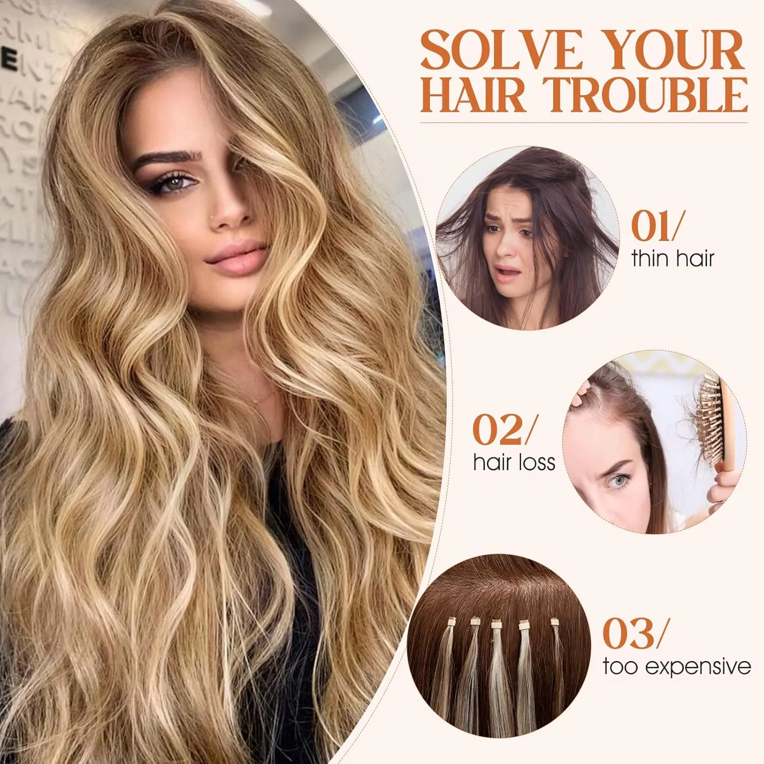 Halo Hair Extensions Real Human Hair, S-noilite Hair Halo Extensions for Women 16inch Golden Brown/Bleach Blonde Halo Extensions Invisible Wire HairExtensions