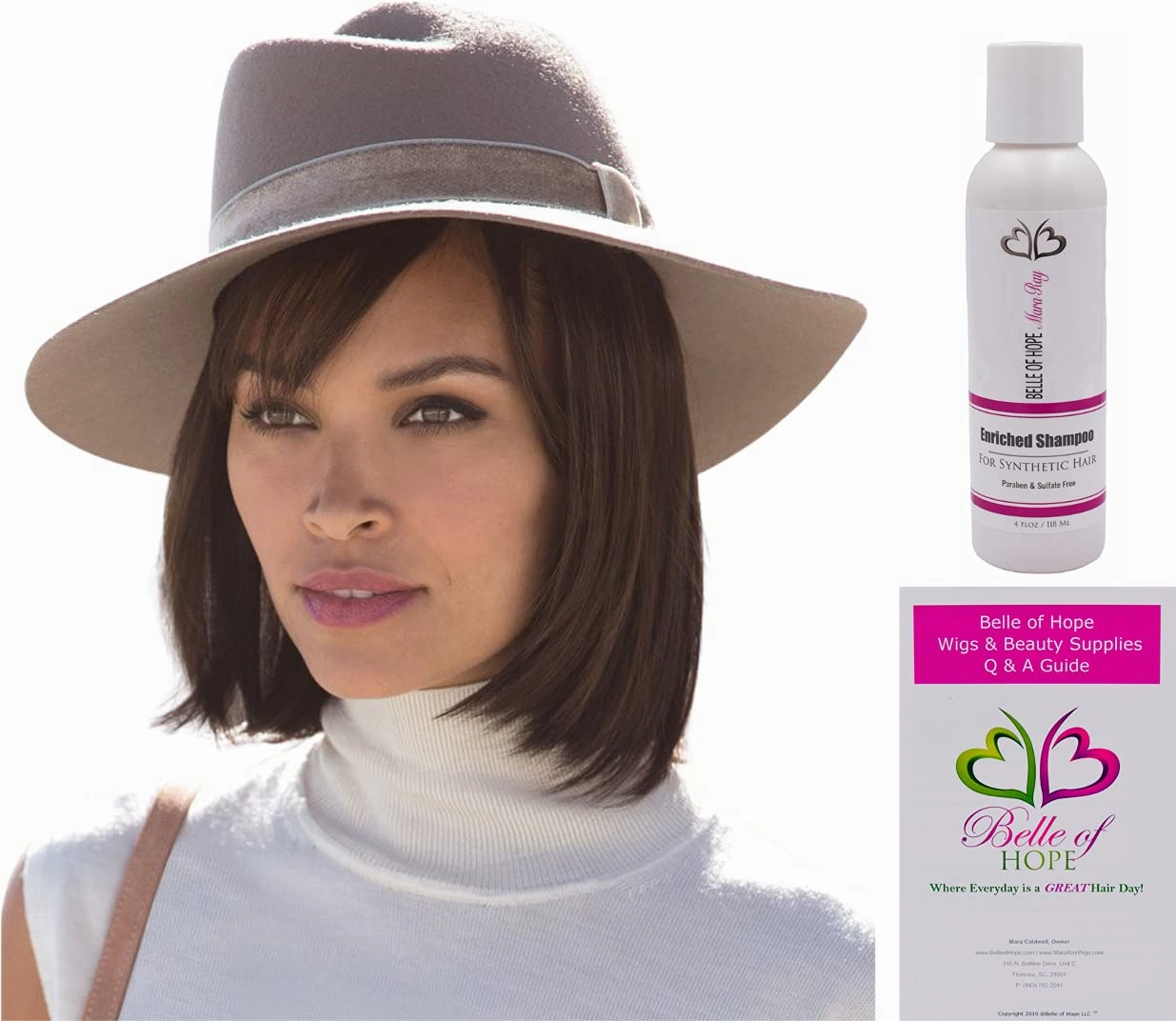 HALO BOB Synthetic Hair Addition by Rene of Paris, 3PC Bundle: Hair Piece, 4oz Mara Ray Enriched Shampoo, and 19 Page Belle of Hope Guide (Ginger Brown)