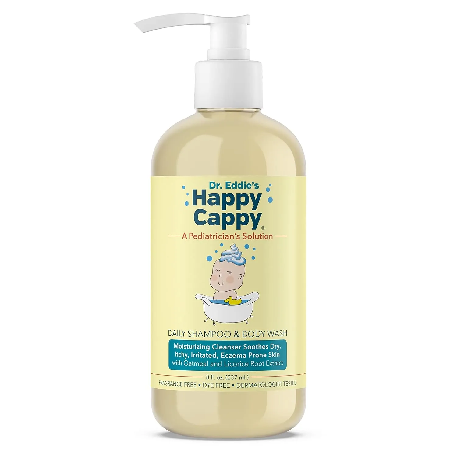 Happy Cappy Baby Shampoo and Body Wash - Eczema Body Wash for Kids, Toddler, Adults, Helps with Dryness, Reduces Itching, Irritation, and Redness, Dermatologist Tested, Fragrance Free - 8 Fl Oz