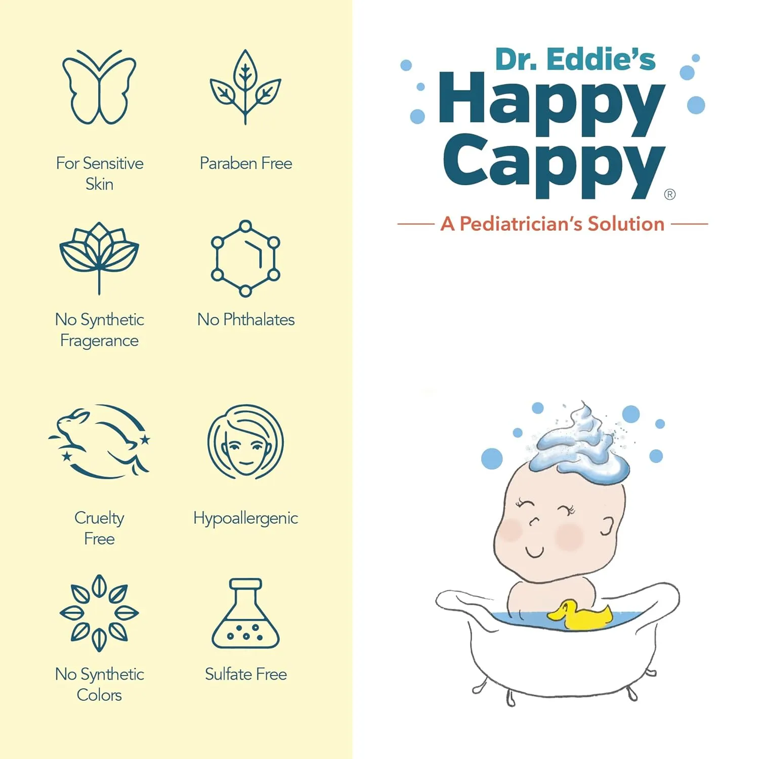 Happy Cappy Baby Shampoo and Body Wash - Eczema Body Wash for Kids, Toddler, Adults, Helps with Dryness, Reduces Itching, Irritation, and Redness, Dermatologist Tested, Fragrance Free - 8 Fl Oz