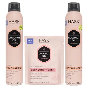 HASK Coconut Nourishing Dry Shampoo Duo (4.3oz-Qty 2) & Coconut Nourishing Deep Conditioner Packette, Aluminum-Free, Sulfate-Free, Paraben-Free, Color Safe, for All Hair Types