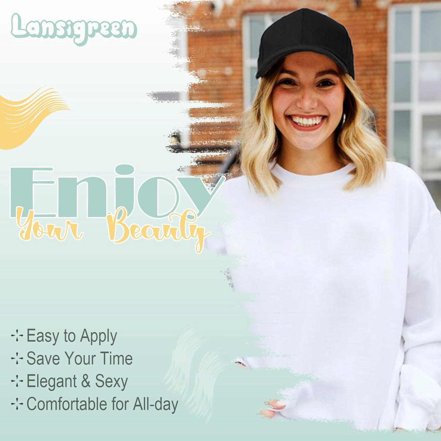 Hat Wig for Women Baseball Cap with Hair Extensions Adjustable Hat Attached 15" Short Curly Hairpieces Synthetic Wig Ash Blonde