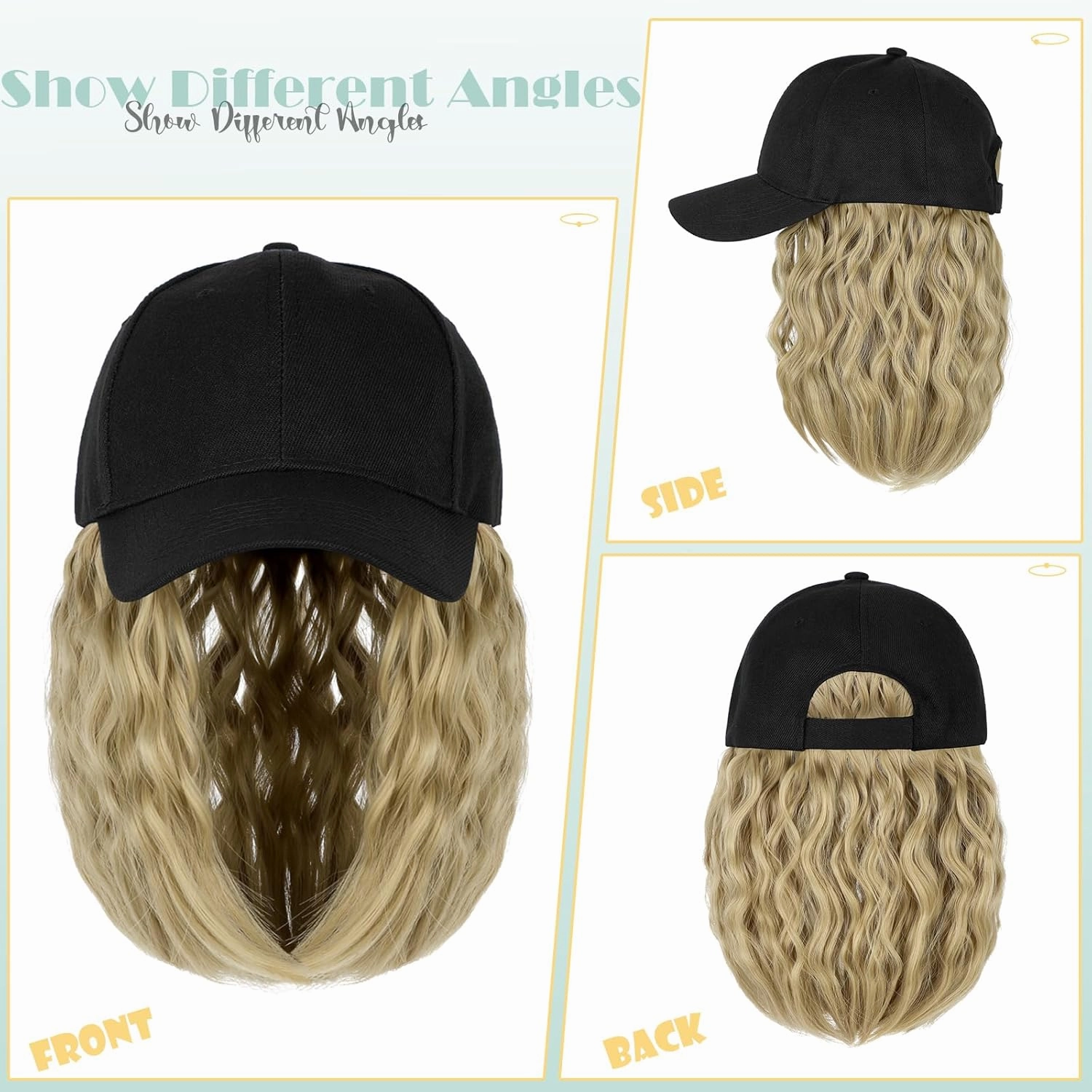 Hat Wig for Women Baseball Cap with Hair Extensions Adjustable Hat Attached 15" Short Curly Hairpieces Synthetic Wig Ash Blonde