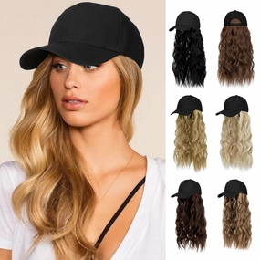 Hat Wig for Women Baseball Cap with Hair Extensions Adjustable Hat Attached 24" Long Wavy Hairpieces Synthetic Wig Ash Blonde